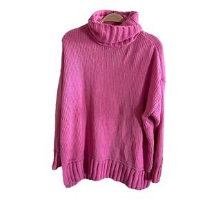 Aerie Pink Sweater Medium Knit Pullover Mock Neck Barbie Cozy Comfy Lightweight